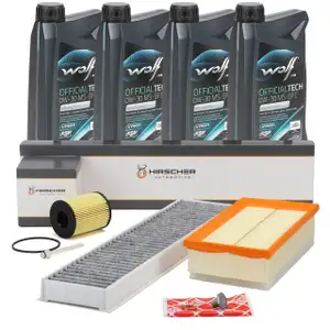 HIRSCHER Filterset 3-tlg + 4L WOLF 0W30 Motor&ouml;l f&uuml;r MINI R56 R55 One D / Cooper D 9HZ