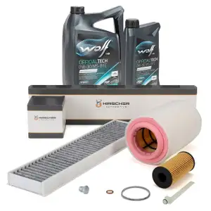 HIRSCHER Filterset 3-tlg + 6L WOLF 0W30 Motor&ouml;l f&uuml;r MINI R56 R55 R60 R57 R58 R61 R59 N47