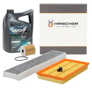 HIRSCHER Filterset + 5L WOLF 0W30 Motor&ouml;l f&uuml;r MINI R50 R53 R52 Cooper S / Works W11