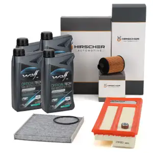 HIRSCHER Filterset 3-tlg 4L WOLF 5W-30 C2/C3 P/RN für FIAT 500 bis 08.2011 Panda 312 1.3 D