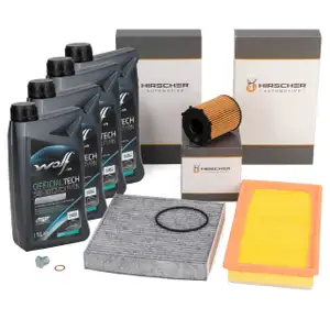 HIRSCHER Filterset + 4L WOLF 5W-30 C2/C3 P/RN für FIAT 500 ab 09.2011 Panda 312_ 319_ 0.9