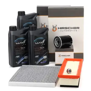 HIRSCHER Filter Set + 3L WOLF 5W40 PI C3 Engine Oil for FIAT Grande/Punto/Evo 199 Qubo 1.2 1.4