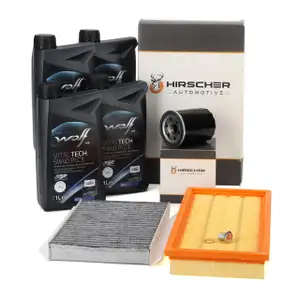 HIRSCHER Filterset + 4L WOLF 5W40 PI C3 Motor&ouml;l f&uuml;r FIAT 500L (351_, 352_) 1.4 95 PS