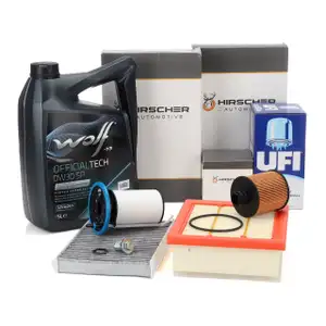 HIRSCHER 4-piece filter set + 5L WOLF 0W-30 SP engine oil for FIAT 500X (334_) 1.6/2.0D
