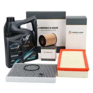 HIRSCHER Filterset + 6L WOLF 0W30 LL 3 FE Motor&ouml;l f&uuml;r AUDI Q7 Cayenne VW Touareg 3.2 3.6