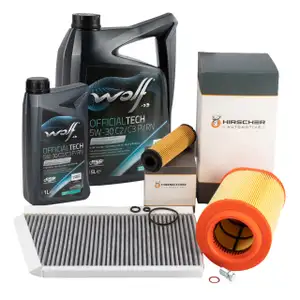 HIRSCHER Filterset + 6L WOLF 5W30 Motor&ouml;l f&uuml;r MERCEDES W203 S203 CL203 C209 A209 M271