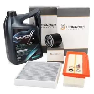 HIRSCHER Filterset 3-tlg + 5L WOLF 5W30 C4 f&uuml;r RENAULT Clio 4 Captur 1 DACIA 1.5 dCi