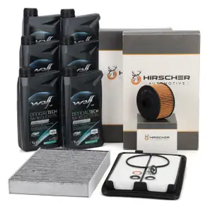 HIRSCHER Filterset + 6L WOLF 5W30 C2/C3 P/RN f&uuml;r NISSAN Qashqai 2 RENAULT 1.2/1.3 TCe