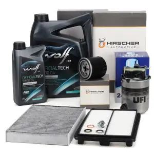 HIRSCHER Filterset 4-tlg + 6L WOLF 5W30 C4 Motor&ouml;l f&uuml;r RENAULT Kadjar Qashqai 2 1.5 dCi