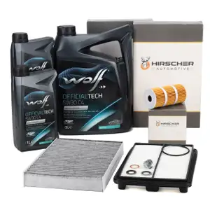 HIRSCHER Filterset 3-tlg + 7L WOLF 5W30 C4 Motor&ouml;l f&uuml;r RENAULT Kadjar Qashqai 2 1.6 dCi