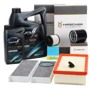HIRSCHER Filterset 4-tlg + 6L WOLF OFFICIALTECH 0W30 MS-BHDI f&uuml;r PEUGEOT 308 2 2.0 BlueHDi