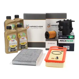 HIRSCHER Filterset 4-tlg + 4L TOTAL 0W30 Motor&ouml;l f&uuml;r PSA C2 C3 I 1007 307 1.4 HDi 68 PS