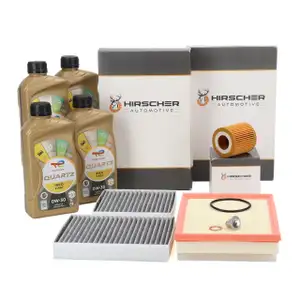 HIRSCHER 3-piece filter set + 4L TOTAL 0W30 engine oil for PSA C3 III 2008 I 208 I 1.5 BlueHDI