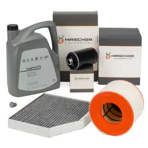HIRSCHER Filterset + 5L ORIGINAL 0W30 Motor&ouml;l f&uuml;r AUDI A6 C7 2.0 TFSI 180/245 PS