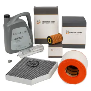 HIRSCHER Filterset 4-tlg + 5L ORIGINAL 0W30 f&uuml;r AUDI A6 C7 2.0 TDI 136/163/177 PS 09.2014