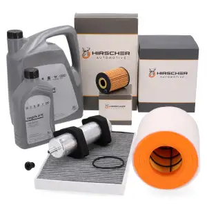 HIRSCHER Filterset 4-tlg + 6L ORIGINAL 0W30 Motor&ouml;l f&uuml;r AUDI A6 C8 A7 4K9 30/35/40 TDI