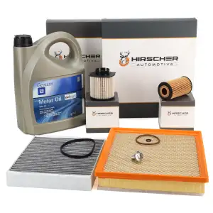 HIRSCHER Filterset 4-tlg + 5L ORIGINAL 5W30 dexos2 Motoröl für OPEL Insignia A 1.6 CDTi