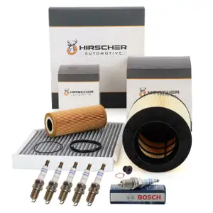 HIRSCHER Filterset + 6x BOSCH Z&uuml;ndkerze f&uuml;r AUDI A4 S4 B8 A5 S5 8T 8F Q5 SQ5 8RB 3.0 TFSI