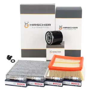 HIRSCHER Filterset + 4x BOSCH Zündkerze für FORD Fiesta 6 Ecosport B-Max Ka+ 1.25-1.6