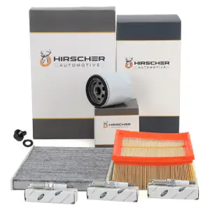 HIRSCHER Filterset 3-tlg + 3x ORIGINAL Zündkerze für FORD Fiesta 6 MK6 1.0 65/80 PS