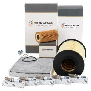 HIRSCHER Filterset + 5x ORIGINAL Z&uuml;ndkerze f&uuml;r FORD Focus 2 MK2 2.5 RS/500 305/350 PS