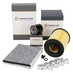 HIRSCHER Filterset + 4x ORIGINAL Z&uuml;ndkerze f&uuml;r FORD Focus 3 C-Max 2 Kuga 2 1.5 EcoBoost