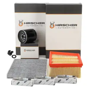 HIRSCHER Filterset + 3x ORIGINAL Z&uuml;ndkerze f&uuml;r FORD Fiesta 7 1.1 Ti-VCT ab 11.2017