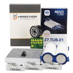 HIRSCHER Filter Set + 3 Original Spark Plugs for FIAT 500 312_ 1.0 Mild Hybrid 69/71 hp