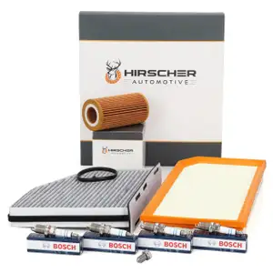 HIRSCHER Filterset + 4x BOSCH Zündkerze für VW Golf 5 GTI Passat B6 A3 8P TT 8J 2.0 TFSI
