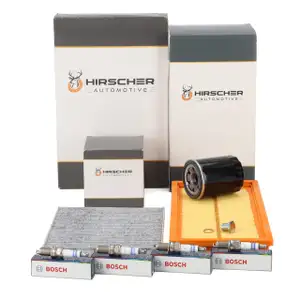 HIRSCHER Filterset + 4x BOSCH Z&uuml;ndkerze f&uuml;r FIAT 500 312 bis 08.2011 Panda 169 1.4 100 PS