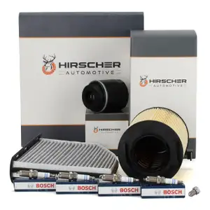 HIRSCHER Filterset + 4x BOSCH Z&uuml;ndkerze f&uuml;r VW Golf 6 Passat B6 Tiguan Touran 1.2/1.4 TSI