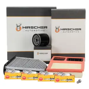 HIRSCHER Filterset + 4x NGK Z&uuml;ndkerze f&uuml;r VW Golf 5 6 SEAT Leon SKODA Octavia 2 1.4/16V
