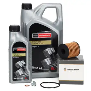 6L MOTORCRAFT 5W30 A5 Motor&ouml;l + HIRSCHER &Ouml;lfilter f&uuml;r FORD Focus 3 Kuga 4 2.0/2.2 TDCi