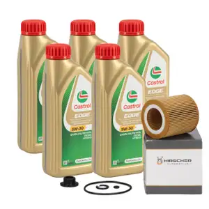 5L CASTROL EDGE 5W-30 M LL-04 Motor&ouml;l+ HIRSCHER &Ouml;lfilter f&uuml;r BMW F30-34 F32-36 F10 F11 N20