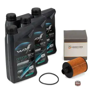 4L WOLF 5W30 C2/C3 P/RN Motor&ouml;l + HIRSCHER &Ouml;lfilter f&uuml;r ALFA ROMEO FIAT LANCIA 1.3 D