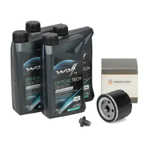 4L WOLF 0W30 SP Motor&ouml;l + HIRSCHER &Ouml;lfilter f&uuml;r ALFA ROMEO Tonale FIAT 500X Tipo 1.0 1.3