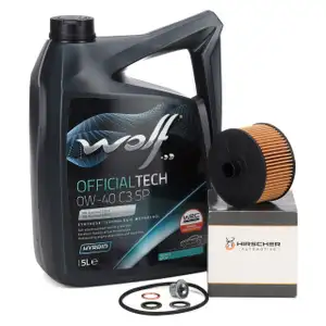 5L WOLF 0W-40 C3 SP Motor&ouml;l + HIRSCHER &Ouml;lfilter f&uuml;r DACIA MERCEDES NISSAN RENAULT SMART