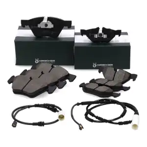 HIRSCHER Bremsbel&auml;ge + Warnsensor f&uuml;r BMW 3er E90 E91 318i 320d ab 03.2010 vorne + hinten