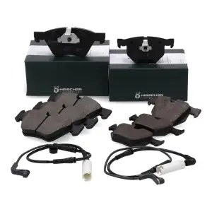 HIRSCHER Bremsbel&auml;ge + Warnsensor f&uuml;r BMW 5er E60 520i 523i 525i 520d 525d vorne + hinten