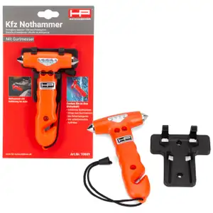 2x HP Nothammer Hammer Glasbrecher inklusive Gurtmesser Gurtschneider + Befestigungsplatte