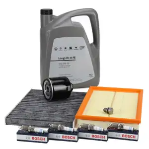 Filterset 3-tlg + 4x BOSCH Z&uuml;ndkerze + 5L ORIGINAL 0W30 Motor&ouml;l f&uuml;r VW Golf 4 1.4/1.6 16V