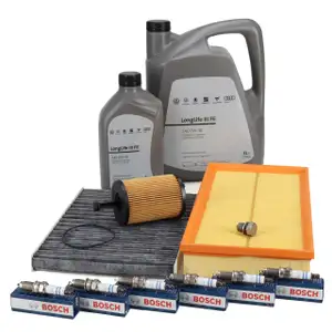 Filterset 3-tlg + 6x BOSCH Z&uuml;ndkerze + 6L ORIGINAL 0W30 Motor&ouml;l f&uuml;r VW Golf 4 R32 TT 8N V6
