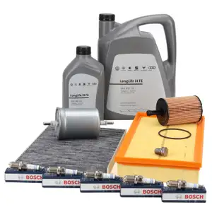 Filterset 4-tlg + 5x BOSCH Z&uuml;ndkerze + 6L ORIGINAL 0W30 Motor&ouml;l f&uuml;r VW Golf 4 2.3 V5
