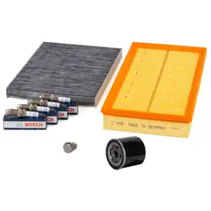 Filterset Filterpaket + 4x BOSCH Z&uuml;ndkerze f&uuml;r VW Golf 4 Bora 1.6 FSI 110 PS