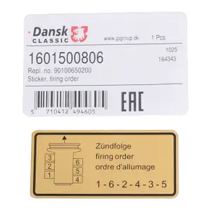 JP Aufkleber Klebeschild Motorraum Z&uuml;ndfolge f&uuml;r PORSCHE 911 914 /6 2.0 90100650200