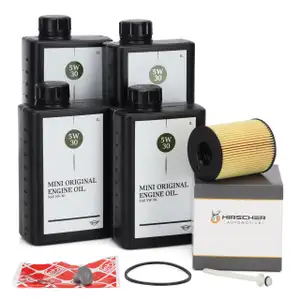 4L ORIGINAL 5W30 Motor&ouml;l + HIRSCHER &Ouml;lfilter f&uuml;r MINI R56 R55 One D/Cooper D 90/109 PS 9HZ