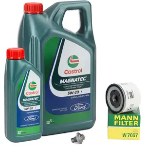 6L CASTROL MAGNATEC E 5W-20 Motoröl + HENGST Ölfilter für FORD Fiesta 7 1.0/1.5 EcoBoost