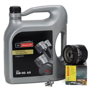5L MOTORCRAFT 5W-30 A5 Motoröl + BOSCH Ölfilter für FORD MAZDA VOLVO 1.25 1.4 1.6