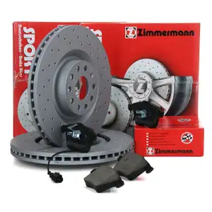 Zimmermann SPORT brake discs + Pads + Wako for AUDI A3 S3 3.2 V6 VW Golf 5 R32 (front)