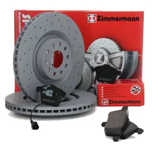 Zimmermann SPORT brake discs + Pads + Wako for AUDI S3 8P Leon, VW Golf 6 & 7 GTI/R (Front)